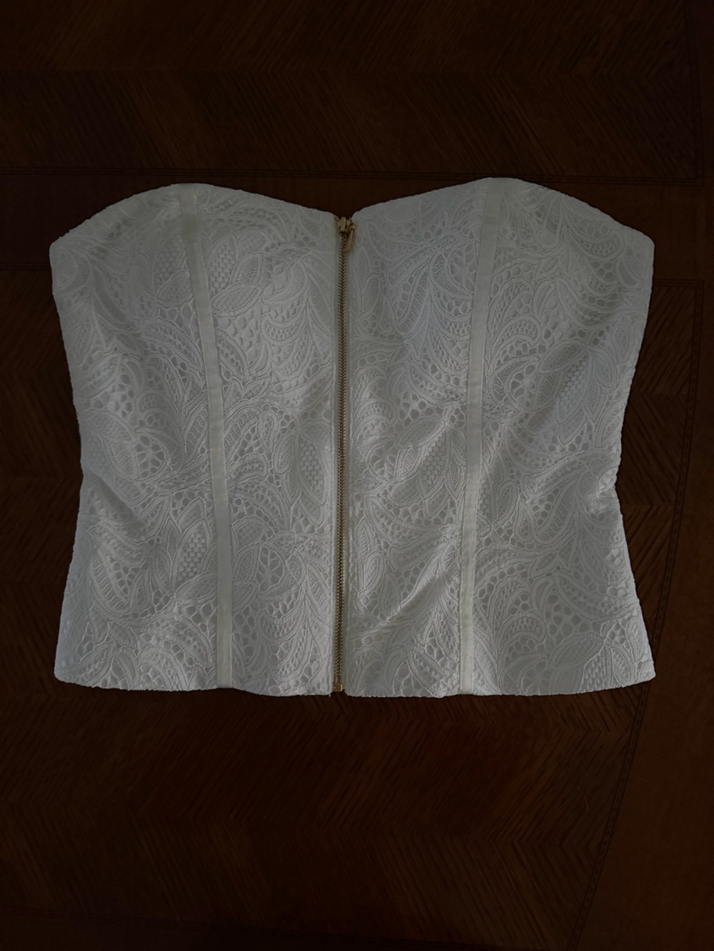 NWT Cache White Strapless Corset Top Gold Zipper Front Size 2 - Picture 2 of 6